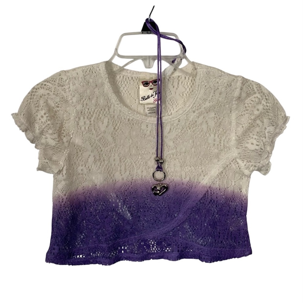 Lace Crop Top with Heart Necklace BELLE DU JOUR GIRLS Size Medium